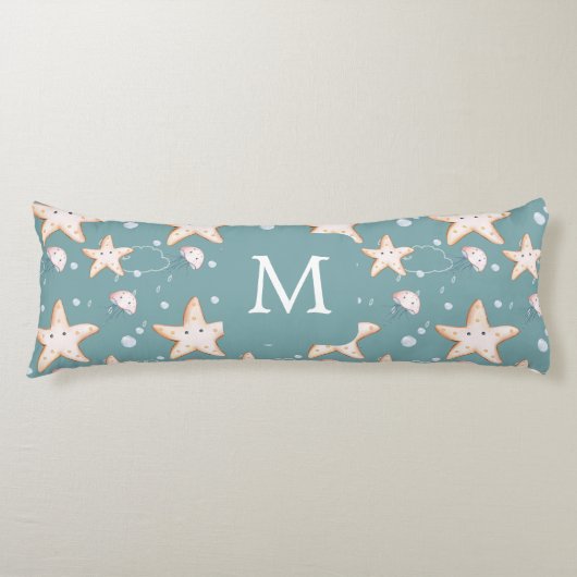 Coussins Longs Poisson étoilé vert cygne foncé monogramme (Devant)
