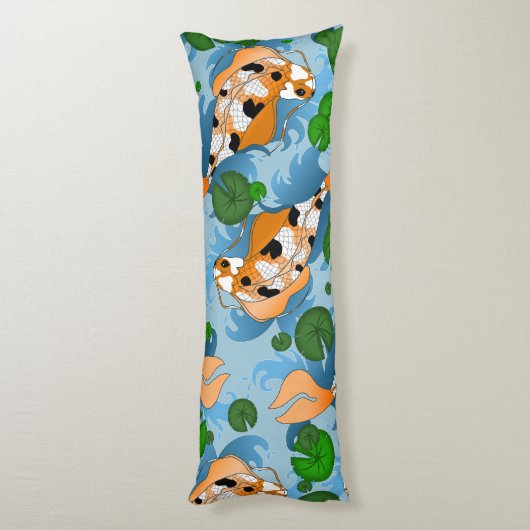 Coussins Longs Poisson Koi éclaboussant et Lys Pond Personnalisé (Dos (Vertical))