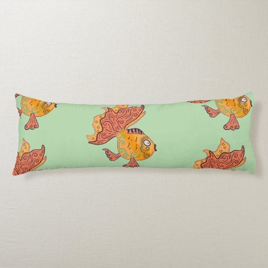 Coussins Longs Poisson rouge fantaisiste d'art folklorique | Fant (Devant)