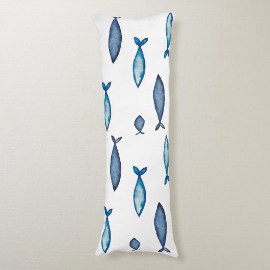 Coussins Longs Poissons bleu indigo et couleur d'eau Turquoise (Devant (Vertical))