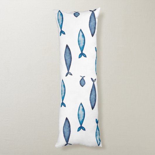 Coussins Longs Poissons bleu indigo et couleur d'eau Turquoise (Dos (Vertical))