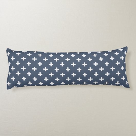 Coussins Longs Polka blanche croise sur bleu-gris (Dos)