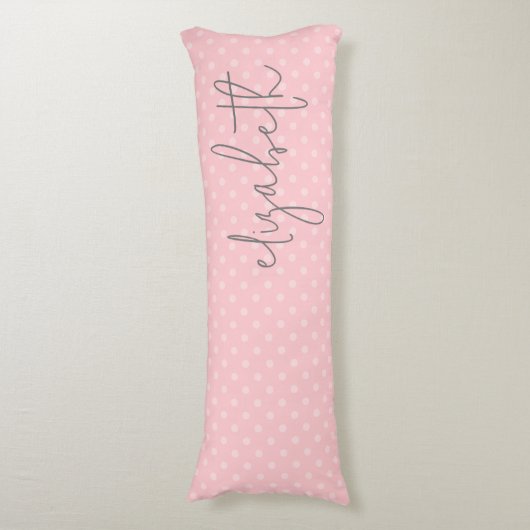 Coussins Longs Polka Dot rose vierge script gris nom (Devant (Vertical))