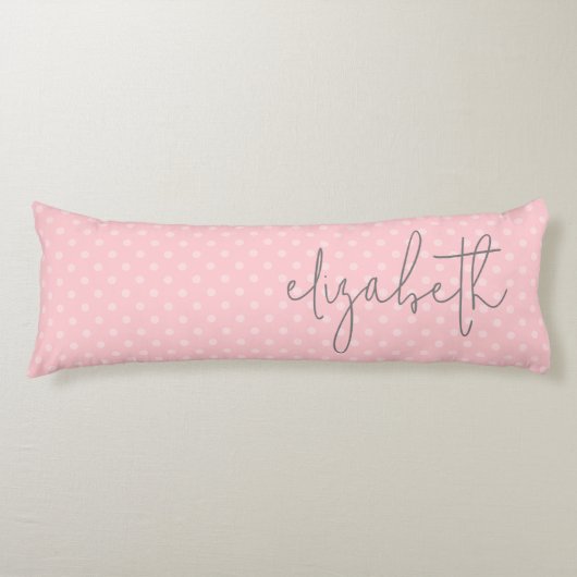 Coussins Longs Polka Dot rose vierge script gris nom (Devant)