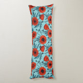 Coussins Longs Poppies, rouge et bleu sur le bleu de la piscine (Dos (Vertical))