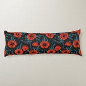 Coussins Longs Poppies, rouge et bleu sur noir (Dos)
