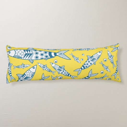 Coussins Longs Portugais Lisbonne Sardines Motif Azulejos Jaune (Dos)