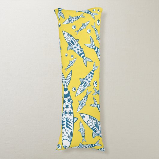 Coussins Longs Portugais Lisbonne Sardines Motif Azulejos Jaune (Devant (Vertical))