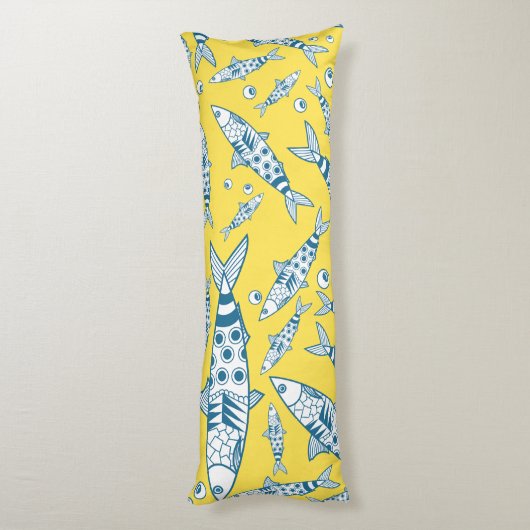 Coussins Longs Portugais Lisbonne Sardines Motif Azulejos Jaune (Dos (Vertical))