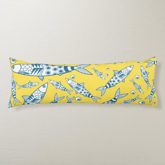 Coussins Longs Portugais Lisbonne Sardines Motif Azulejos Jaune (Devant)