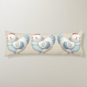 Coussins Longs Poule de Cottage en Gingham Bleu