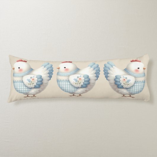 Coussins Longs Poule de Cottage en Gingham Bleu (Devant)