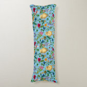 Coussins Longs Poulets et fleurs sauvages sur le bleu bébé (Devant (Vertical))