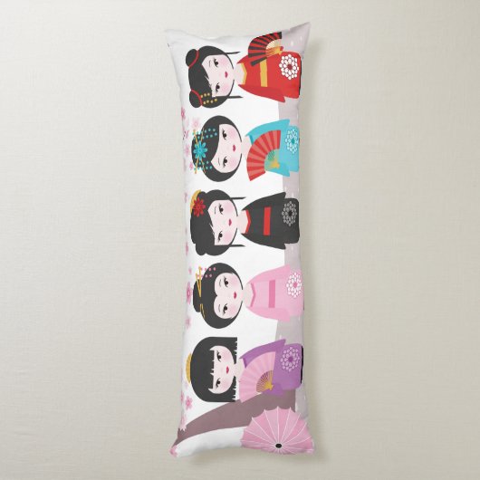 Coussins Longs Poupées Kokeshi Japonaises (Dos (Vertical))
