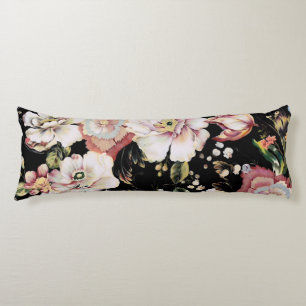 Coussins Longs Preppy bohème pays girly chic noir floral