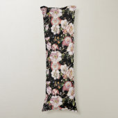 Coussins Longs Preppy bohème pays girly chic noir floral (Devant (Vertical))