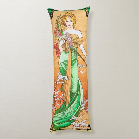 Coussins Longs Printemps, Alphonse Mucha (Dos (Vertical))