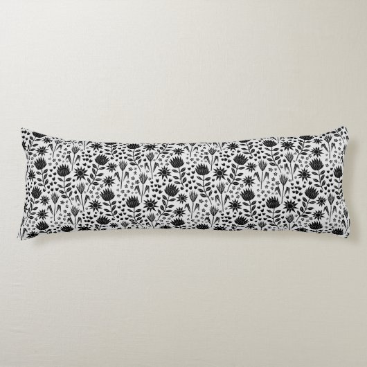 Coussins Longs Protea Floral Block Imprimer Millefleur noir blanc (Devant)