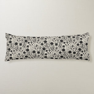 Coussins Longs Protea Floral Block Print Millefleur noir lin