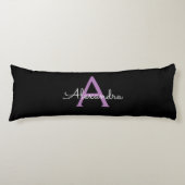 Coussins Longs Purple Black Script Girl Nom du monogramme (Devant)