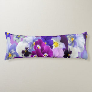 Coussins Longs Purple Bleu Blanc Floral Fleurs Pansy