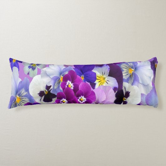 Coussins Longs Purple Bleu Blanc Floral Fleurs Pansy (Devant)