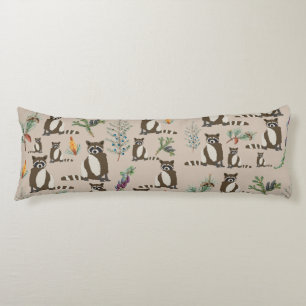 Coussins Longs Raccoon mignonne en Motif de la forêt de pins