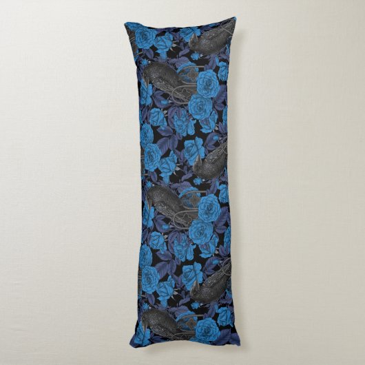 Coussins Longs Ravins et roses bleus (Dos (Vertical))