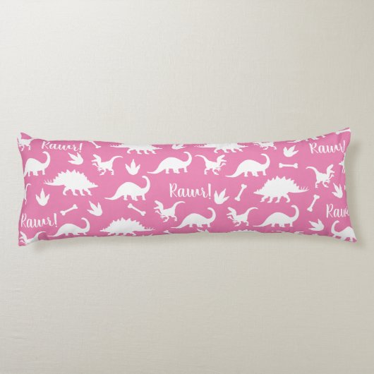 Coussins Longs Rawr Moderne Blanc Dinosaure Silhouettes (Dos)