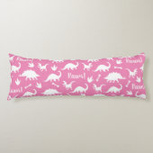 Coussins Longs Rawr Moderne Blanc Dinosaure Silhouettes (Devant)