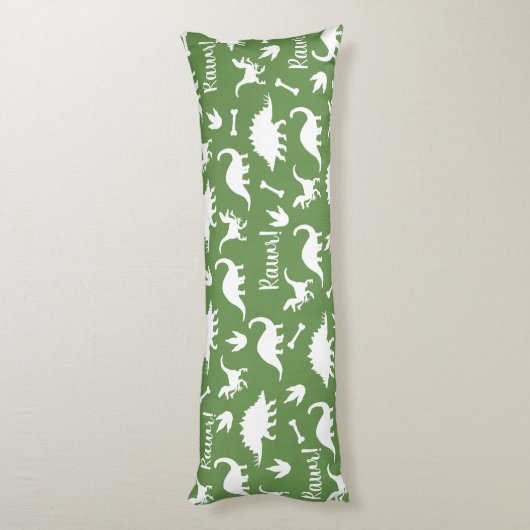 Coussins Longs Rawr Moderne Blanc Dinosaure Silhouettes (Dos (Vertical))