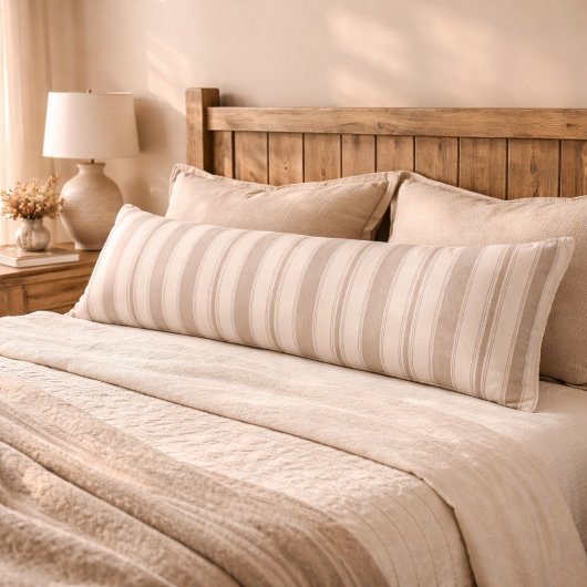 Coussins Longs Rayé Beige & Taupe Maison de Campagne Rustique Neu
