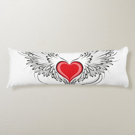 Coussins Longs Red Angel Coeur avec ailes (Devant)