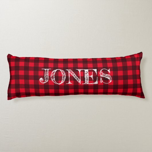Coussins Longs Red & black buffalo plaid pattern personalized (Dos)
