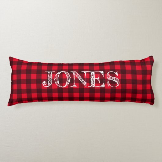 Coussins Longs Red & black buffalo plaid pattern personalized (Devant)