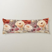 Coussins Longs Red Burgundy Cream Stripes Flowers Leaves (Dos)