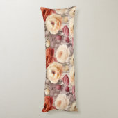 Coussins Longs Red Burgundy Cream Stripes Flowers Leaves (Dos (Vertical))