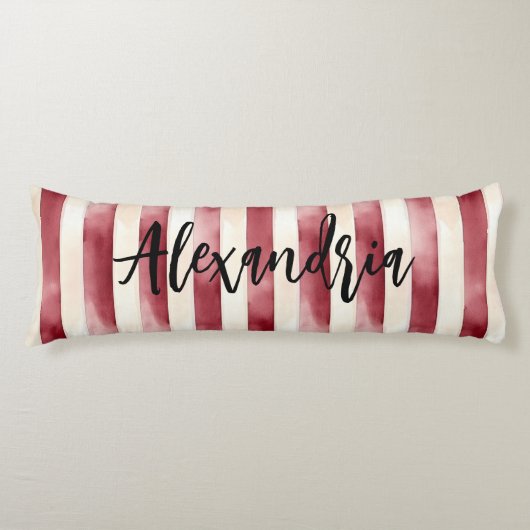 Coussins Longs Red Burgundy Cream Stripes Flowers Leaves (Devant)