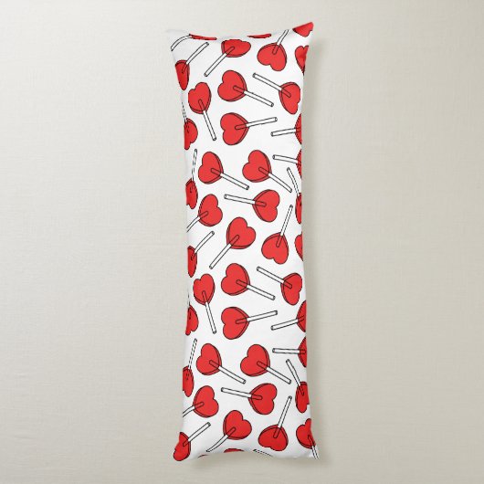 Coussins Longs Red Lollipops, Heart Lollipops, Lollipop Pattern (Dos (Vertical))