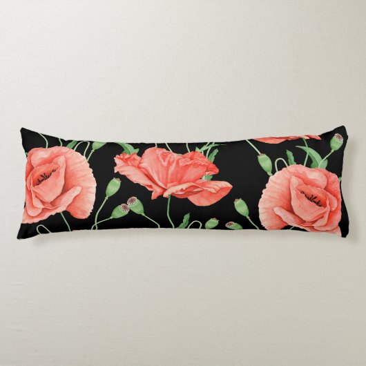 Coussins Longs Red Poppies Black Stripes Chic (Devant)