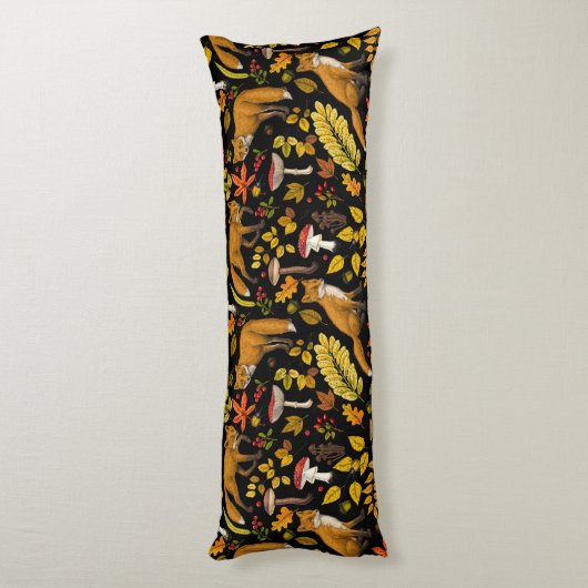 Coussins Longs Renard d'automne sur noir (Dos (Vertical))