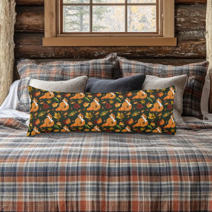 Coussins Longs Renard roux Feuilles d'automne Glands Motif vert