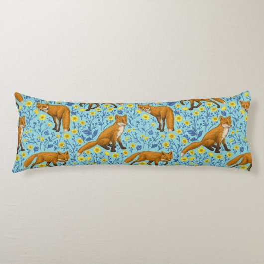 Coussins Longs Renards et papillons sur le bleu de la piscine (Devant)