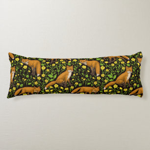 Coussins Longs Renards et papillons sur le noir