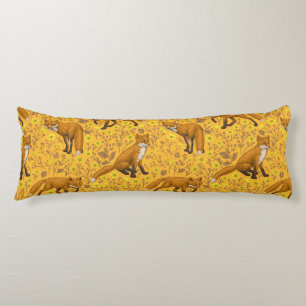 Coussins Longs Renards et papillons sur orange