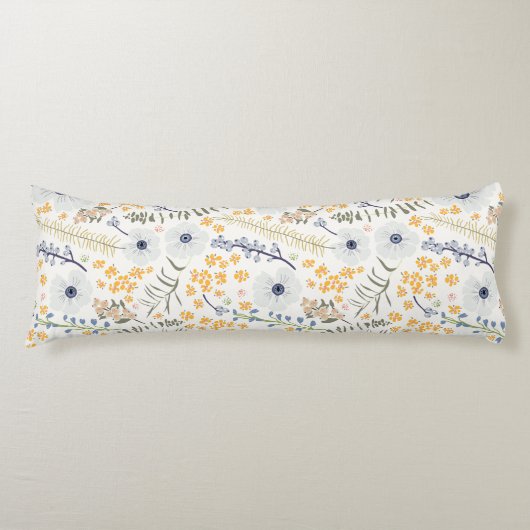 Coussins Longs Ressort Floral Accueil Botanique Bleu Jaune Mélang (Devant)