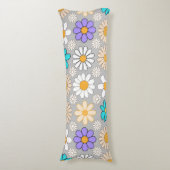 Coussins Longs Retro Daisy Motif Simple.01. Gray BG (Devant (Vertical))