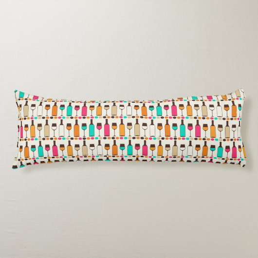 Coussins Longs Rétros bouteilles et verres de vin (Devant)