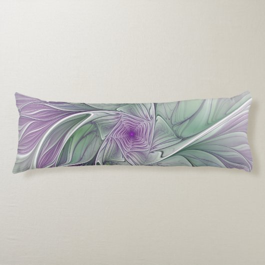 Coussins Longs Rêve de fleurs, Abstrait violet vert Fractal Art (Devant)