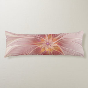 Coussins Longs Rêve floral rose tendre, art fractal abstrait de f